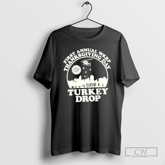 Premium First Annual Wkrp Thanksgiving Day Turkey Drop Shirt Sweater Hoodie, Sweatshirt | InkThreadWorks.com