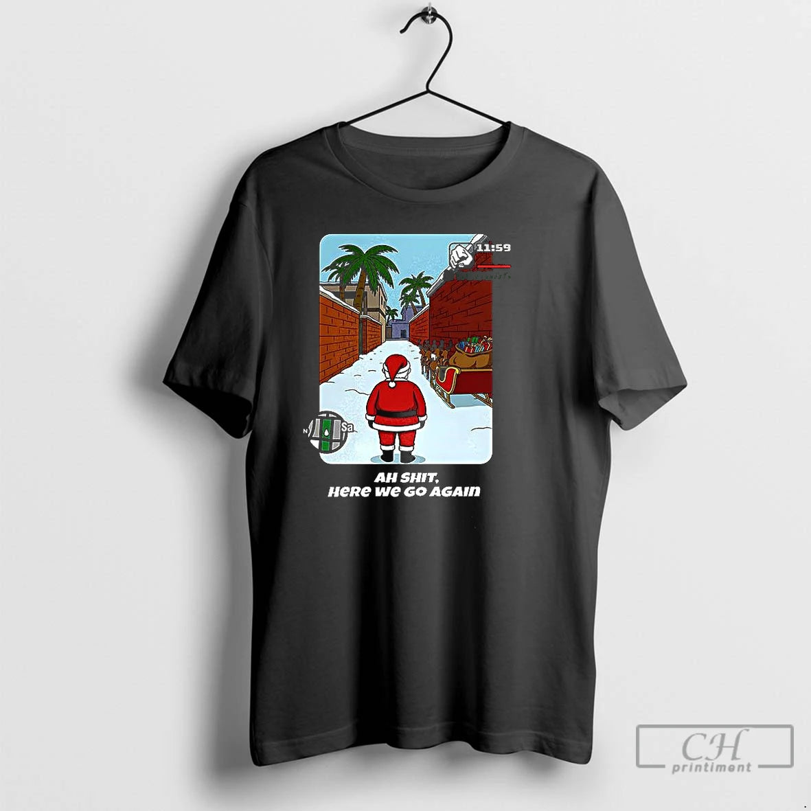 Premium Gta San Andreas Santa Ah Shit Here We Go Again Christmas T Shirts Sweater Hoodie, Sweatshirt | InkThreadWorks.com