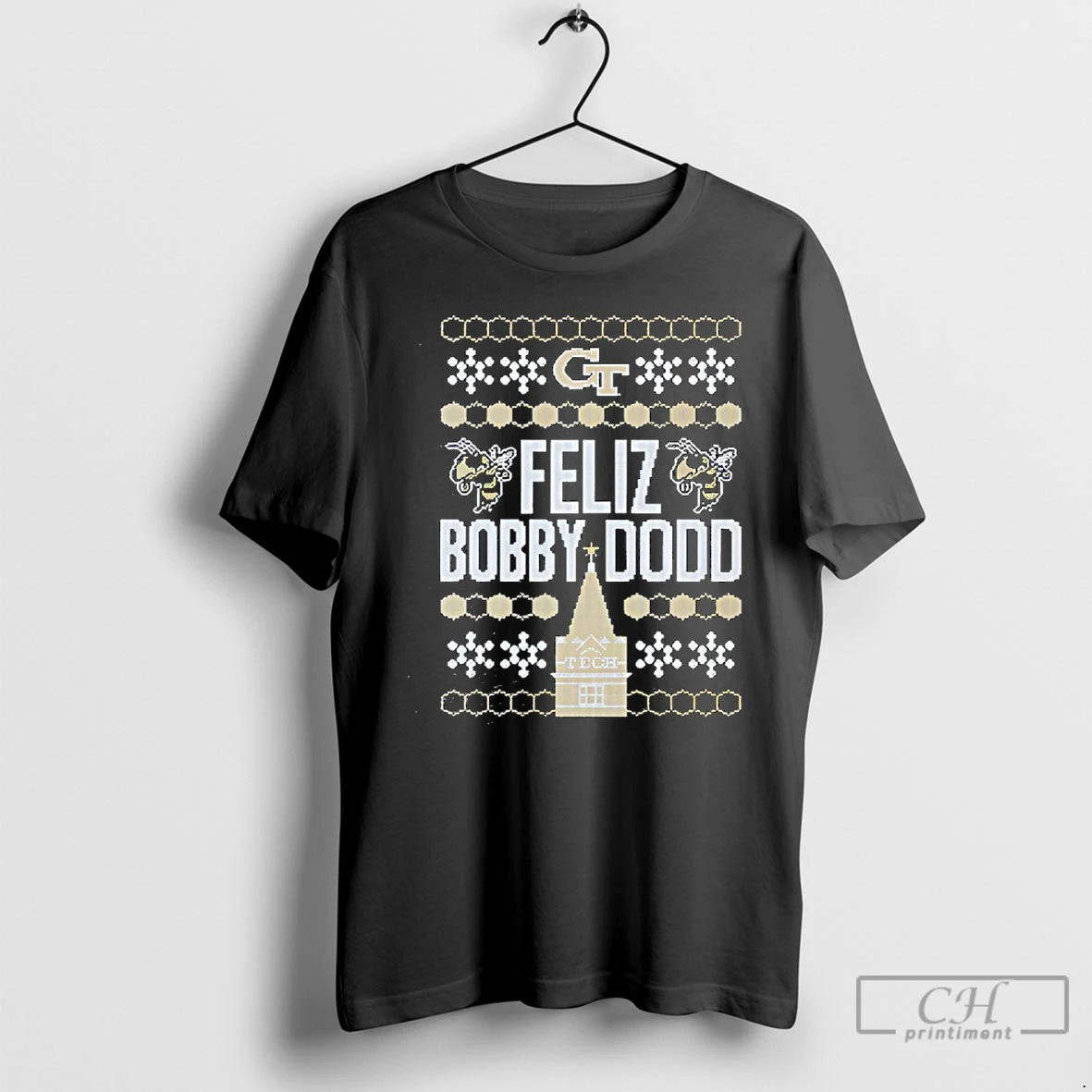 Premium Georgia Tech Feliz Bobby Dodd Ugly Christmas T-Shirts, Hoodie, Sweatshirt | InkThreadWorks.com