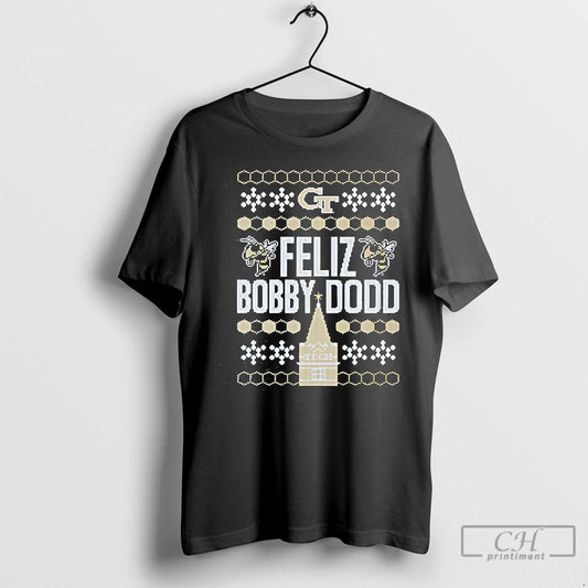 Premium Georgia Tech Feliz Bobby Dodd Ugly Christmas T-Shirts, Hoodie, Sweatshirt | InkThreadWorks.com