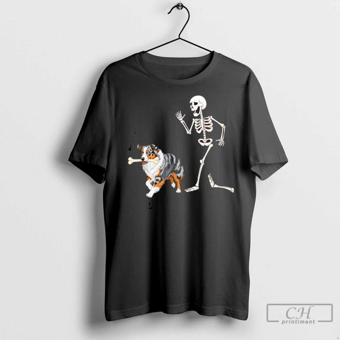 Premium Halloween Australian Shepherd And Skeleton