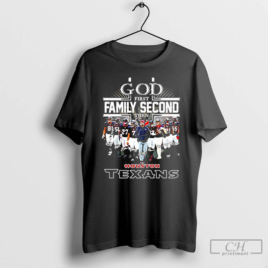 Premium Houston Texans Football God First Family Second Then Panther Football Signature T Shirts Sweater Hoodie, Sweatshirt