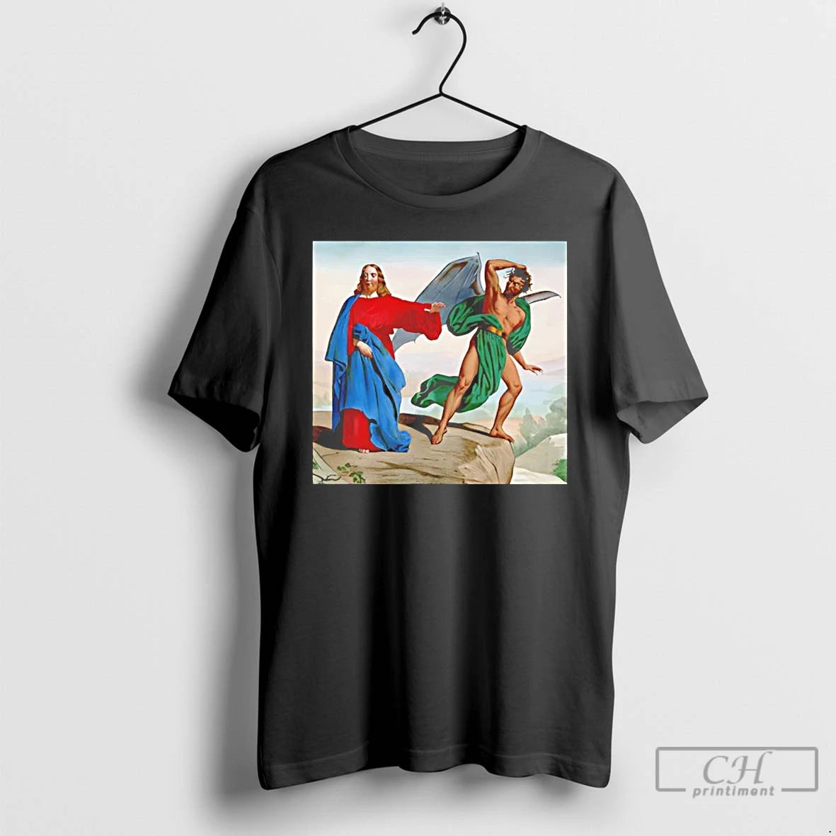 Premium Jesus Satan Tempts Christ On The Mountain T-Shirts, Hoodie, Sweatshirt | InkThreadWorks.com