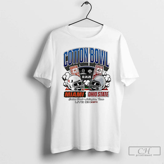 Premium Miami Vs Ohio State 2025 Cotton Bowl Matchup Helmet T-Shirts, Hoodie, Sweatshirt | InkThreadWorks.com