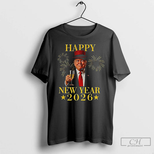Premium New Year 2026 Presidential Retro Fireworks Trump Happy New Year T-Shirts, Hoodie, Sweatshirt | InkThreadWorks.com