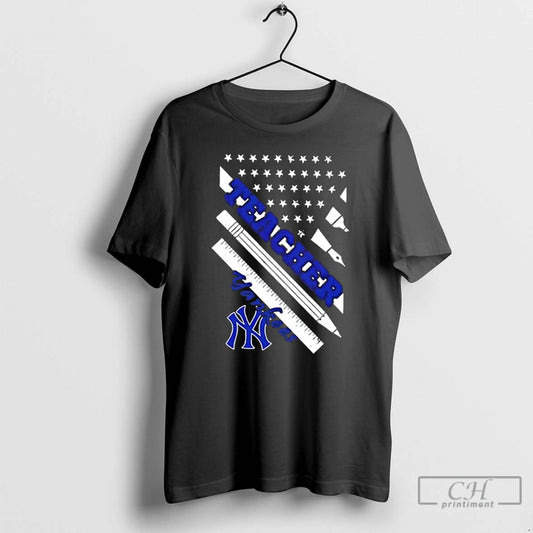 Premium New York Yankees Baseball X Teacher American Flag T-Shirts, Hoodie, Sweatshirt | InkThreadWorks.com