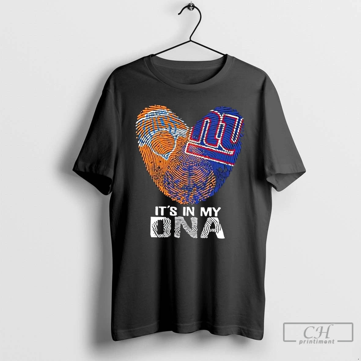 Premium New York City Sports Kicks X Giants Its In My Dna Fingerprint Heart T-Shirts, Hoodie, Sweatshirt | InkThreadWorks.com