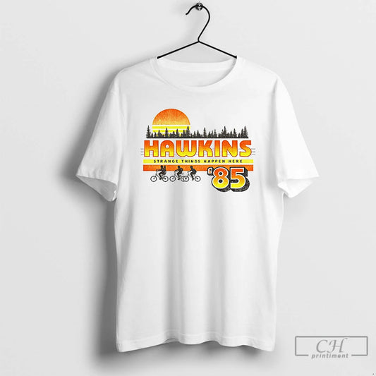 Premium Retro 80s Sci Fi Town85 Strange Things Happen Here T-Shirts, Hoodie, Sweatshirt | InkThreadWorks.com