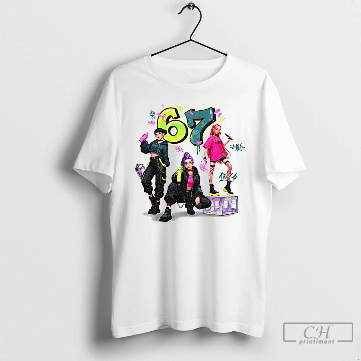 Premium Six Seven 6 7 Meme Graffiti Kpop Huntrix Girls Band T-Shirts, Hoodie, Sweatshirt | InkThreadWorks.com