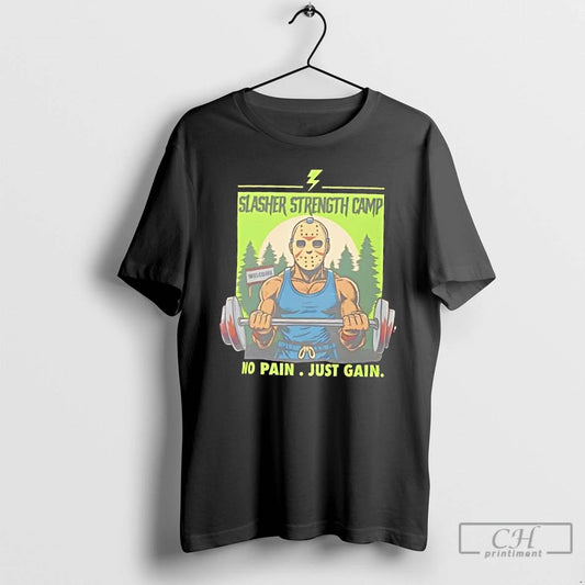 Premium Slasher Strength Camp Horror Gym Humor T-Shirts, Hoodie, Sweatshirt | InkThreadWorks.com