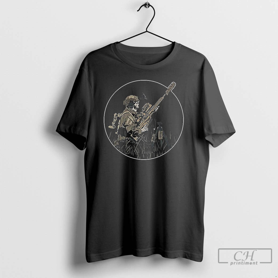 Premium Sniper Skeleton Stalk In Round Frame T-Shirts, Hoodie, Sweatshirt | InkThreadWorks.com