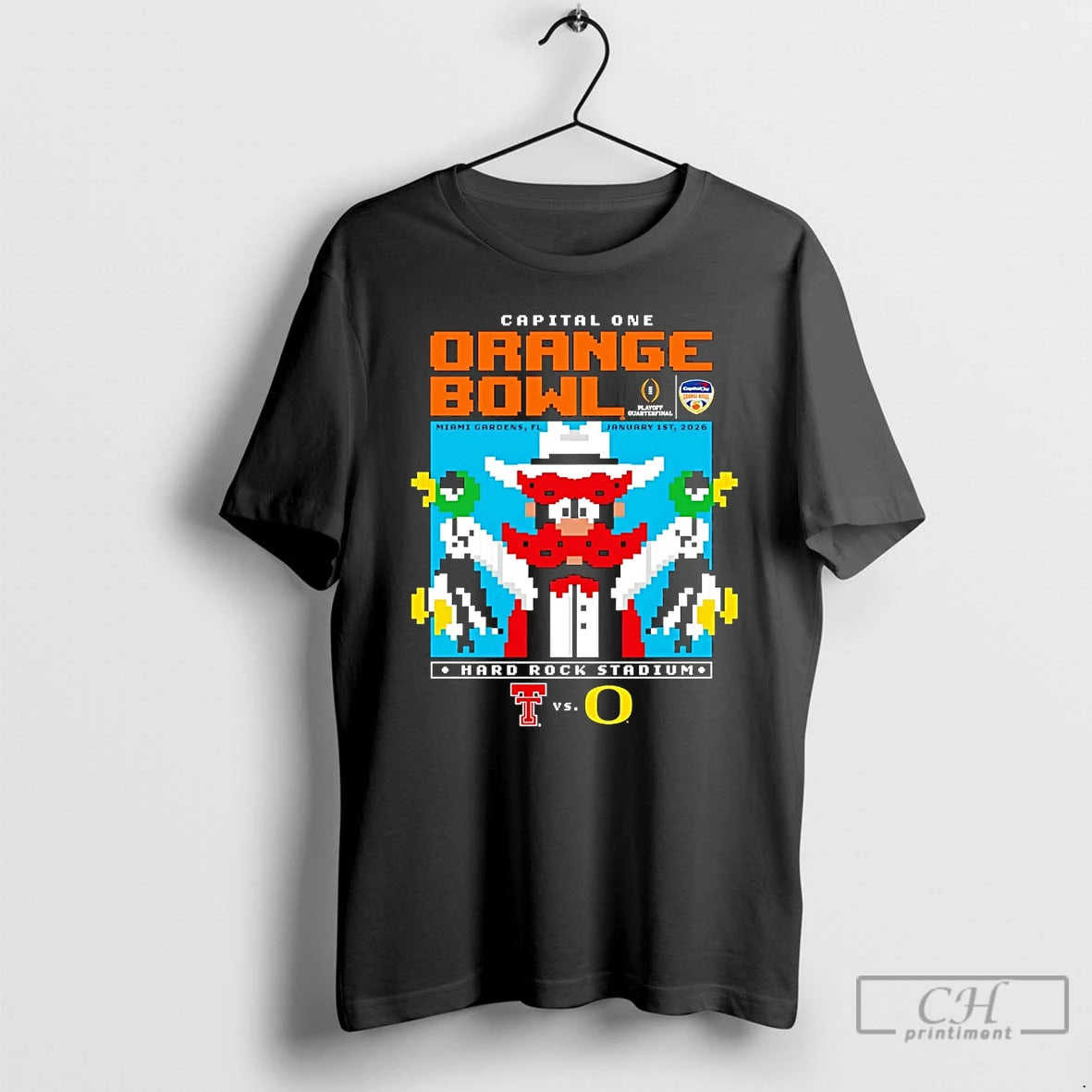 Premium Texas Tech Vs Oregon 2025 26 Orange Bowl Duck Hunt 8 Bit T Shirts Hoodie, Sweatshirt | InkThreadWorks.com