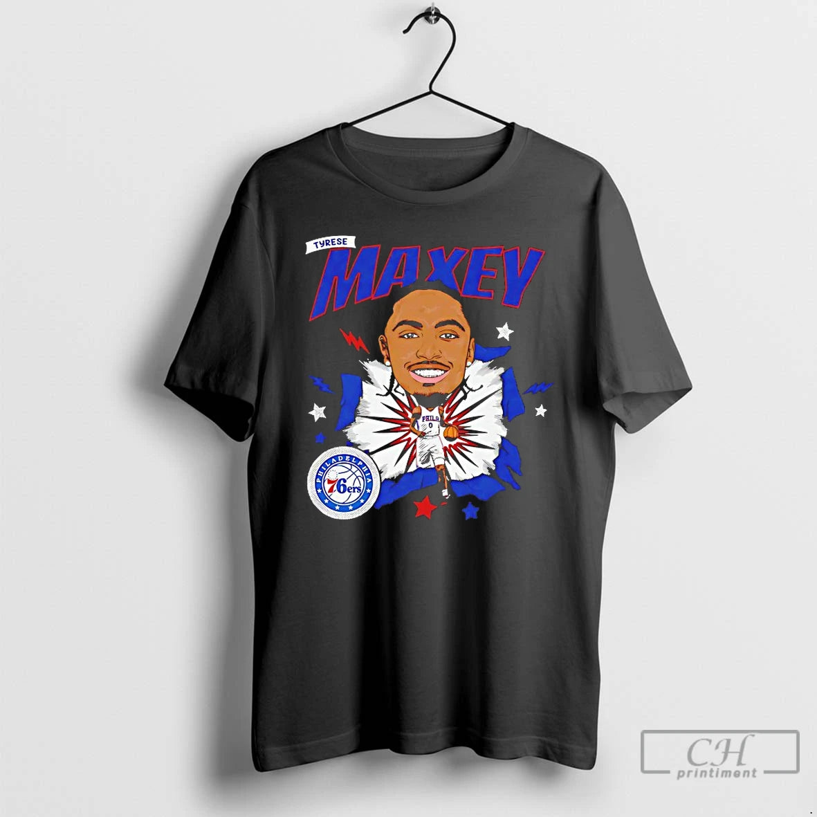 Premium Tyrese Maxey Philadelphia 76ers Caricature T-Shirts, Hoodie, Sweatshirt | InkThreadWorks.com