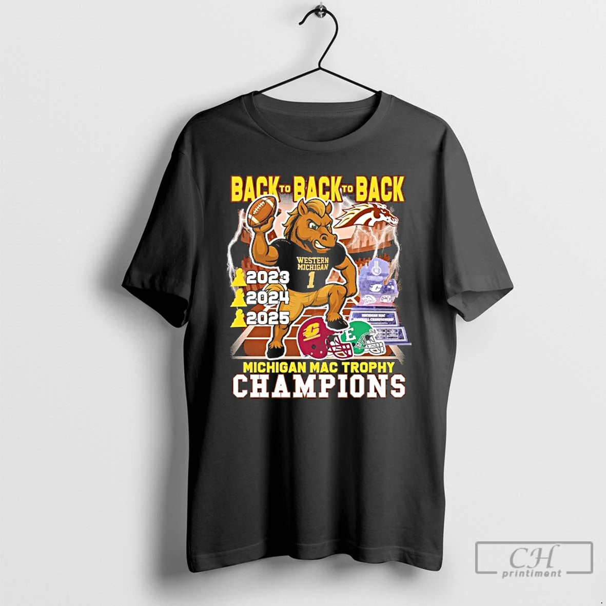 Premium Western Michigan Broncos Mascot Back 2 Back 2 Back Mac Trophy Champions T Shirts Hoodie, Sweatshirt