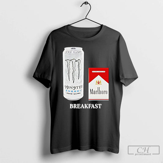Premium White Monster Marlboro Red Cigarette Breakfast T-Shirts, Hoodie, Sweatshirt | InkThreadWorks.com