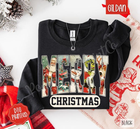 Preppy Merry Christmas Sweatshirt, Trendy Women's Holiday Crewneck style 02 T-Shirts, Hoodie | InkThreadWorks.com