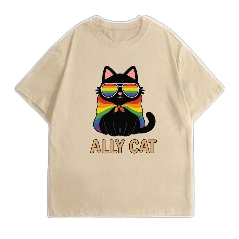 Pride Ally Cat Shirt, Retro Rainbow Colors  LGBTQ T-Shirt, Pride Month Tee Hoodie, Sweatshirt | InkThreadWorks.com