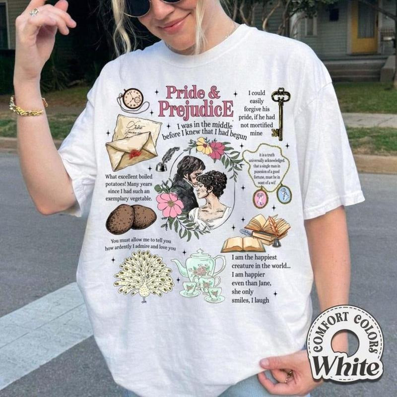 Pride and Prejudice Quotes Comfort Color T-Shirt, Romance Novels Tee, Jane Austen Inspired, Feminist Literary Classic Gift, Fun