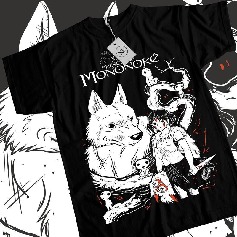 Princess Mononoke T-Shirt S-4XL Hayao Miyazaki Studio Ghibli Gift Black Shirt Tshirt S-4XL Hoodie, Sweatshirt