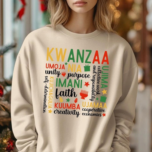 Principles Of Kwanzaa Sweatshirt, Kwanzaa Blessing T-shirt, Kwanzaa Candle Symbols Shirt, African American Holiday Celebration Sweatshirt