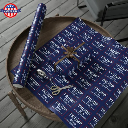 Pro Trump 2024 Save American Again Christmas Wrapping Paper Blue