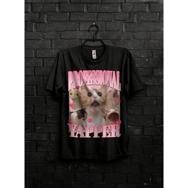 Professional Yapper Funny Meme Shirt For ManRetro Fun Cats SweaterAbsurd TeeVintage Pet MerchHumorous TrendStupid Tshirt...