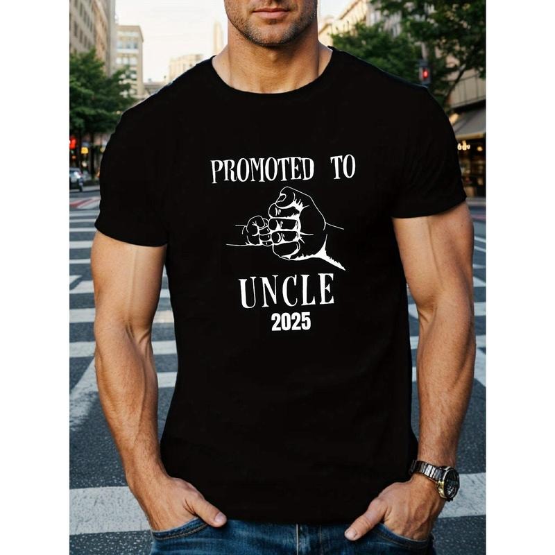 Promoted To Uncle 2025 Print Men's Crew Neck Comfortable Short-sleeve Shirt With Fashion Pattern Print, Suitable For Casual Daily Outdoors And Activities At Home Made in USA