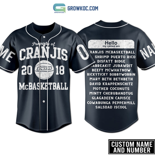 Property Of Cranjis 2023 McBasketball Personalized Baseball Jersey