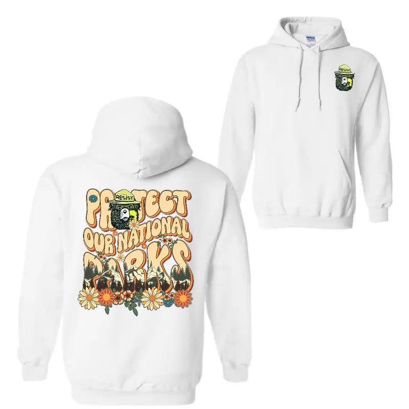 Protect Our National Parks 2-Sided T-Shirt, Hoodie & Sweatshirt, Subtle Anti-Trum Graphic Apparel, Casual Streetwear for Nature Lovers & Eco Advocates
