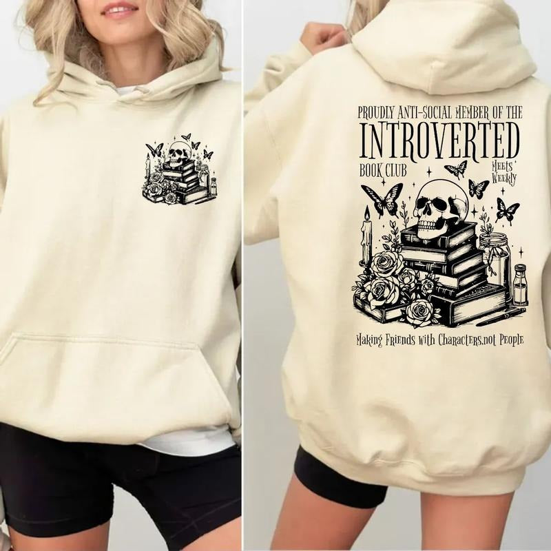 Proudly Anti Social Member Of The Introverted Book Club Shirt, Skeleton Book Hoodie For Women, Anti Social Sweatshirt,...