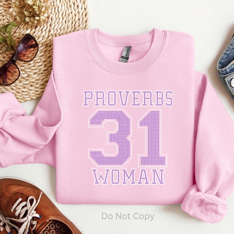 Proverbs 31 Woman Tanzanite Rhinestone Transfer T-Shirts, Hoodie, Sweatshirt | InkThreadWorks.com