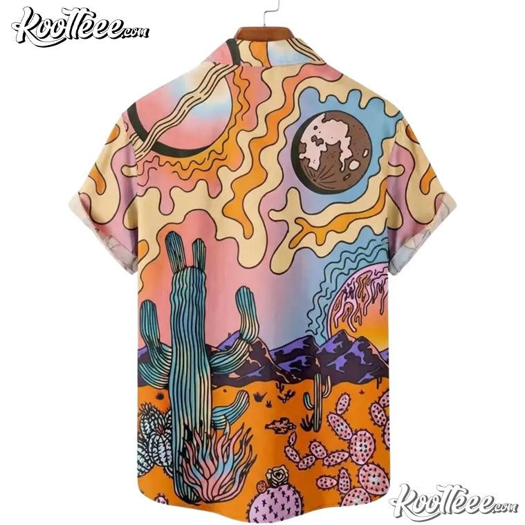 Psychedelic Desert Retro Cactus Boho Art Hawaiian Shirt