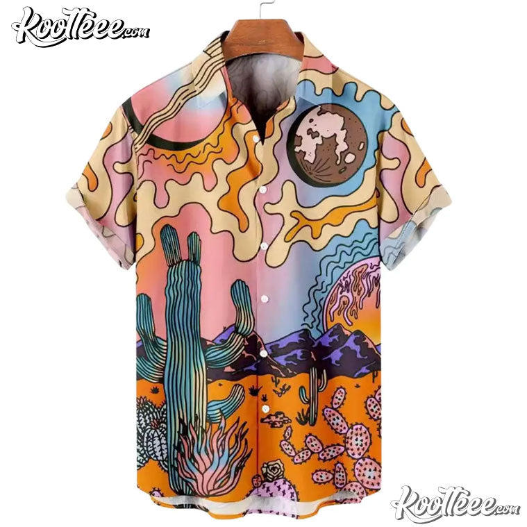 Psychedelic Desert Retro Cactus Boho Art Hawaiian Shirt