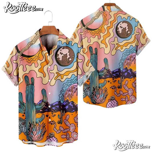 Psychedelic Desert Retro Cactus Boho Art Hawaiian Shirt