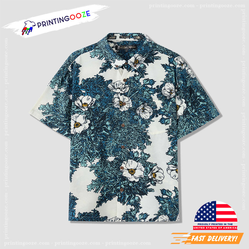 Puakala Blue On White Hawaiian Shirt