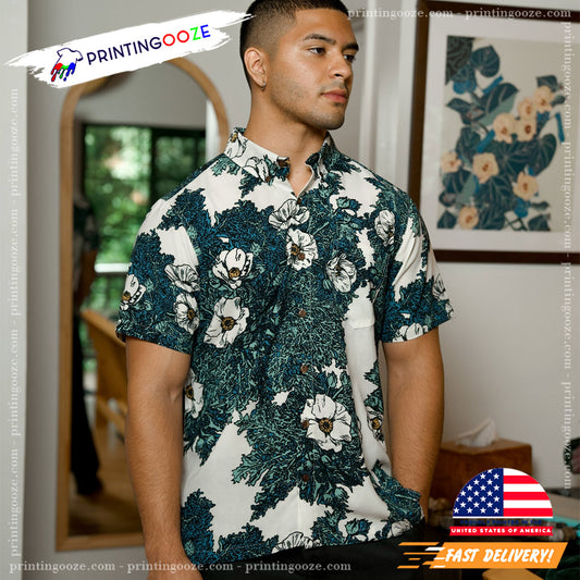 Puakala Blue On White Hawaiian Shirt