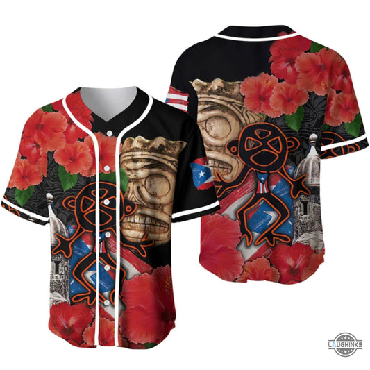 Puerto Rico Baseball Jersey All Over Printed Puerto Rico Sol Taino With Maga Flower Baseball Uniform Jersey Shirts Vintage Puerto Rico National Baseball Team Gift