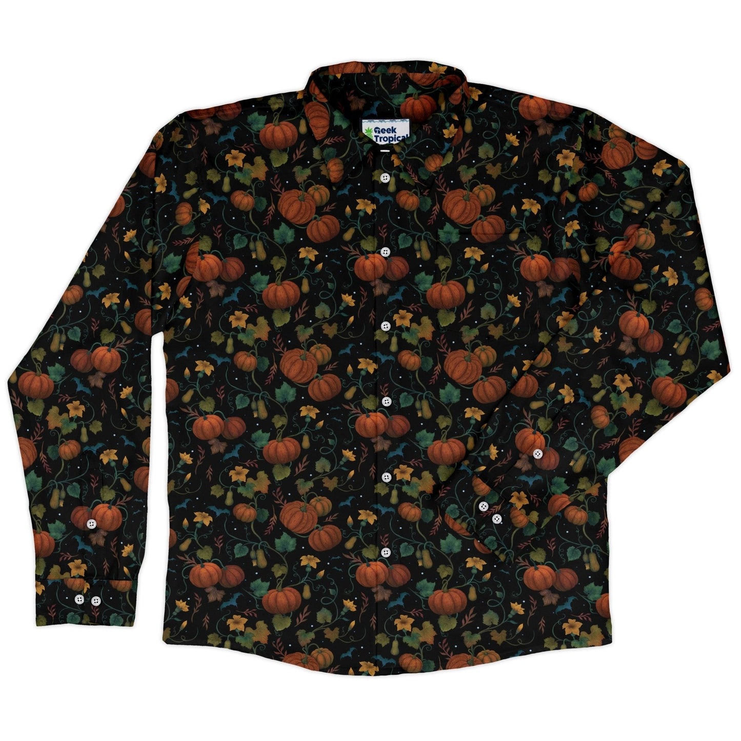 Pumpkin Bats Long Sleeve Button Up Shirt