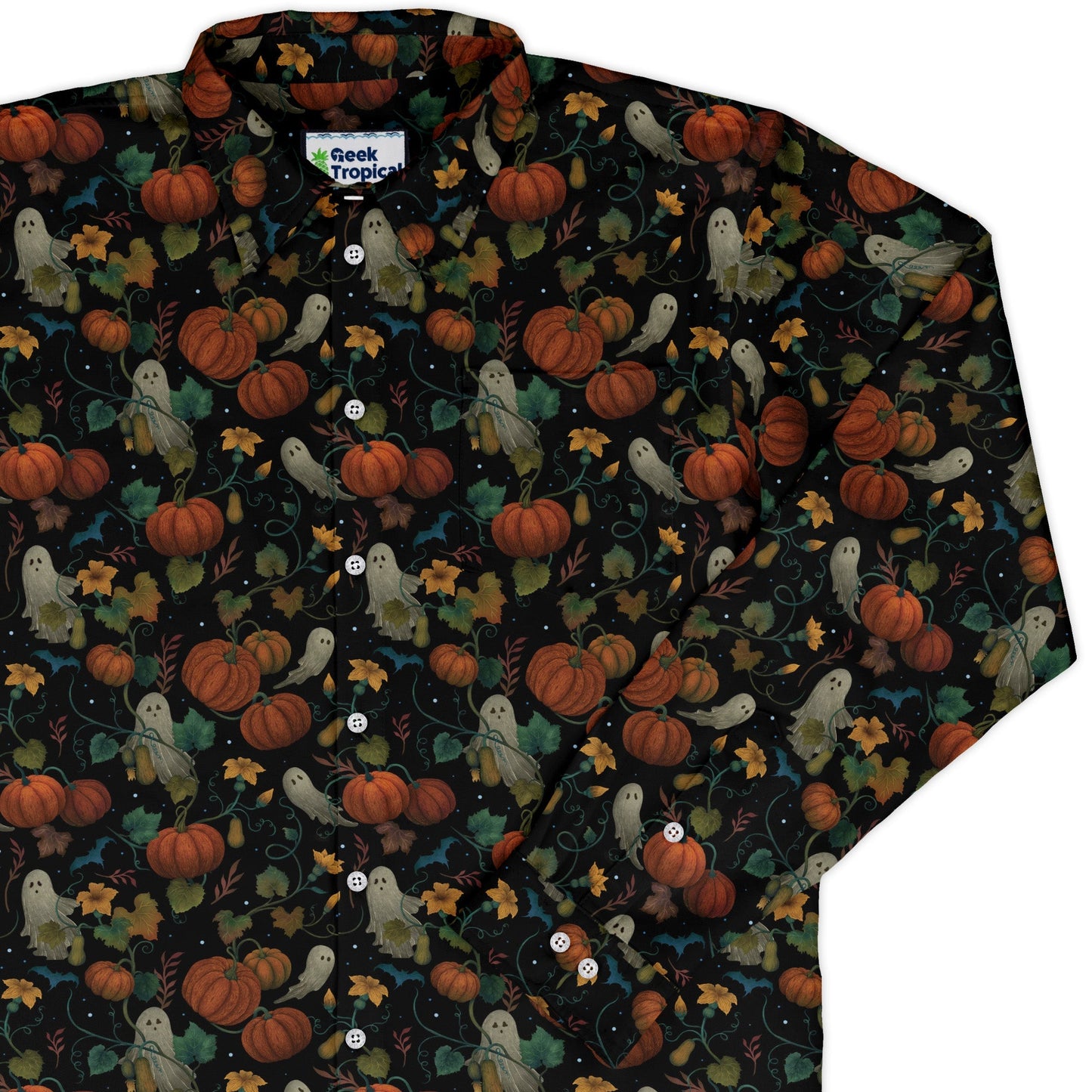 Pumpkin Ghosts Long Sleeve Button Up Shirt