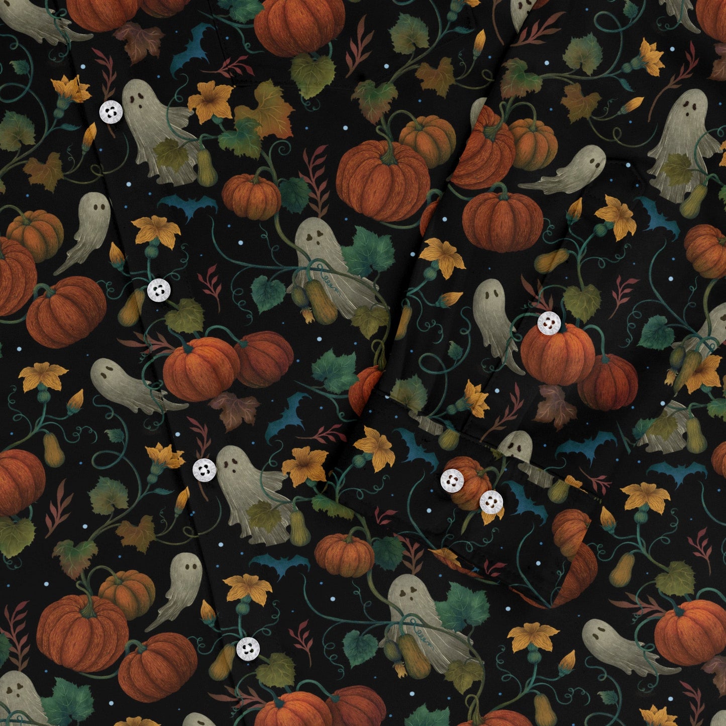 Pumpkin Ghosts Long Sleeve Button Up Shirt