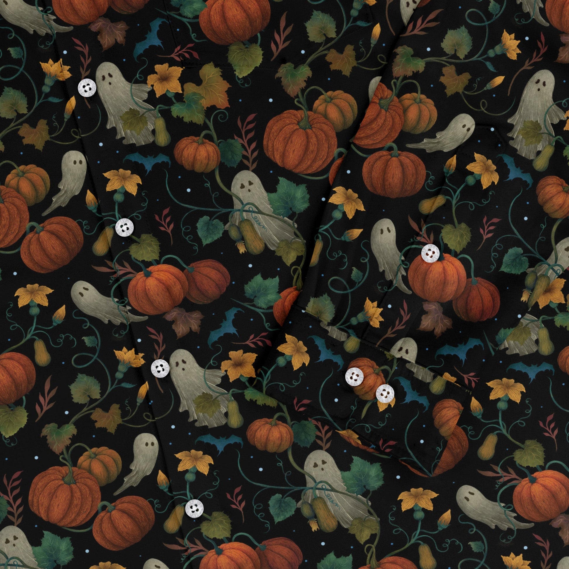Pumpkin Ghosts Long Sleeve Button Up Shirt