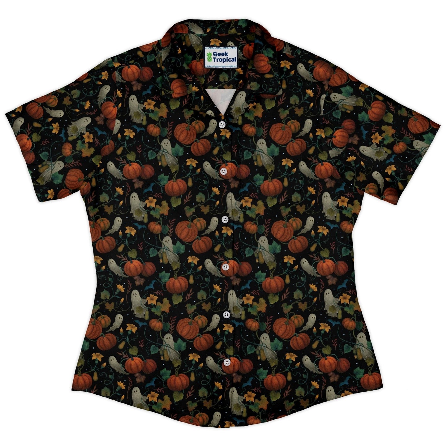 Pumpkin Ghosts Curvy Button Up Shirt