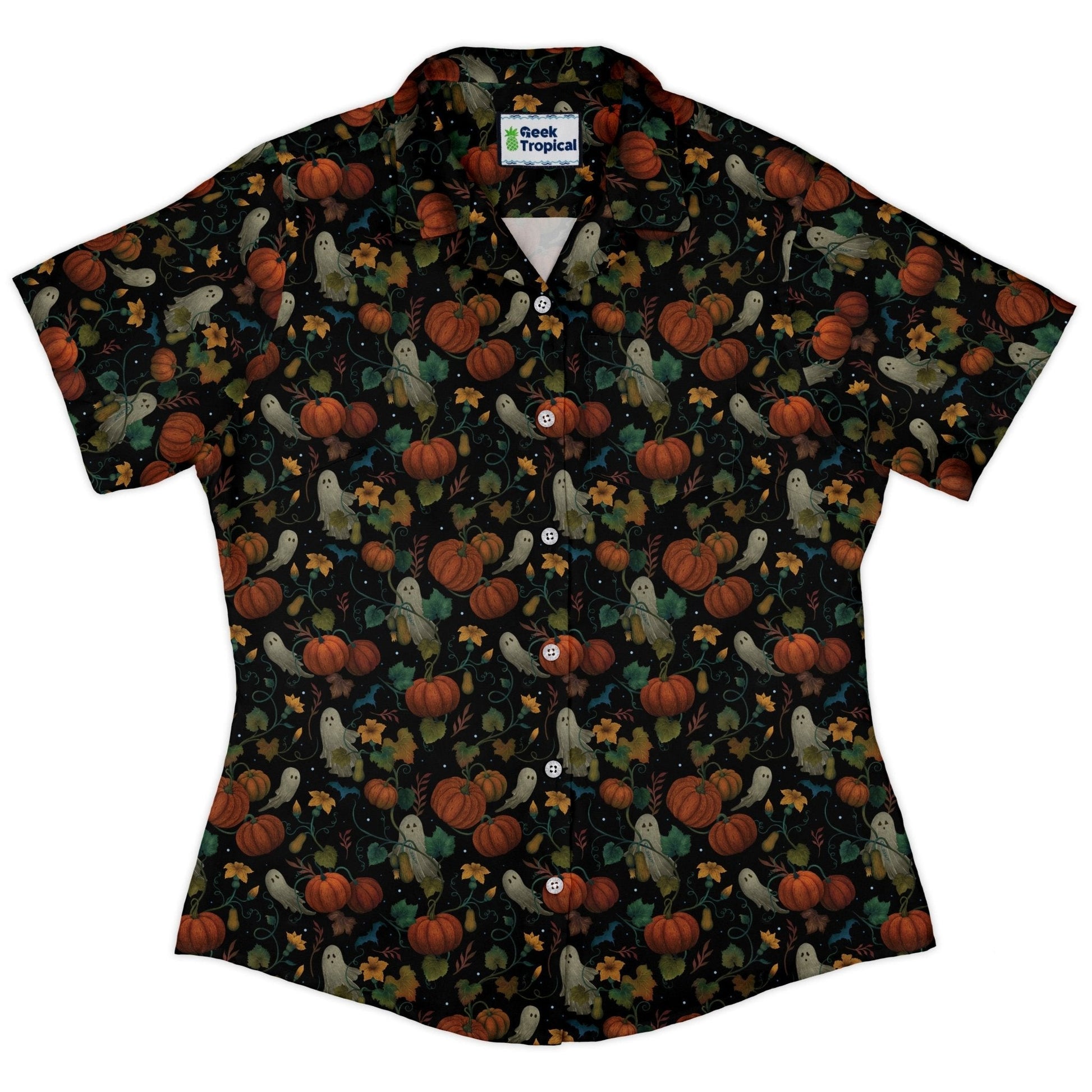 Pumpkin Ghosts Curvy Button Up Shirt