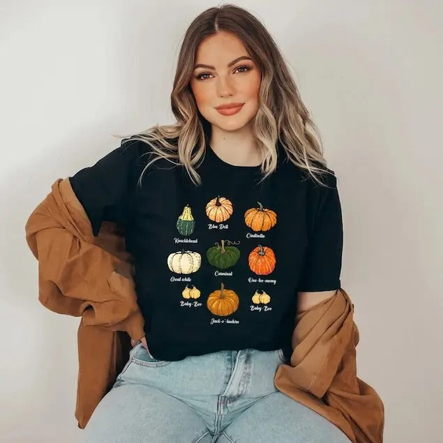 Pumpkin Patch, Pumpkin Shirt, Thanksgiving Tee, Fall Pumpkin Silhouette Womenswear Top Tshirt Casual Cotton Hoodie,...