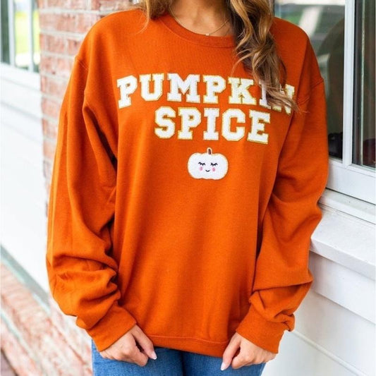 'Pumpkin Spice' Letter Patch Crewneck Sweatshirt