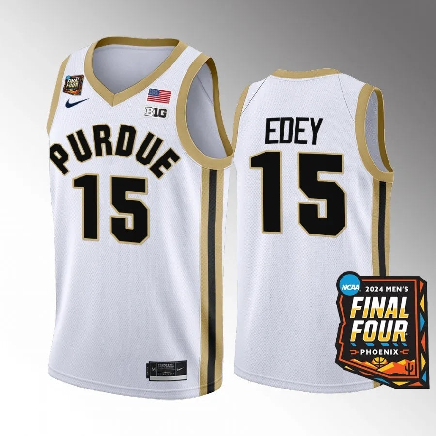 Purdue Boilermakers #15 Zach Edey 2024 NCAA March Madness Final Four Jersey White Mens Basketball