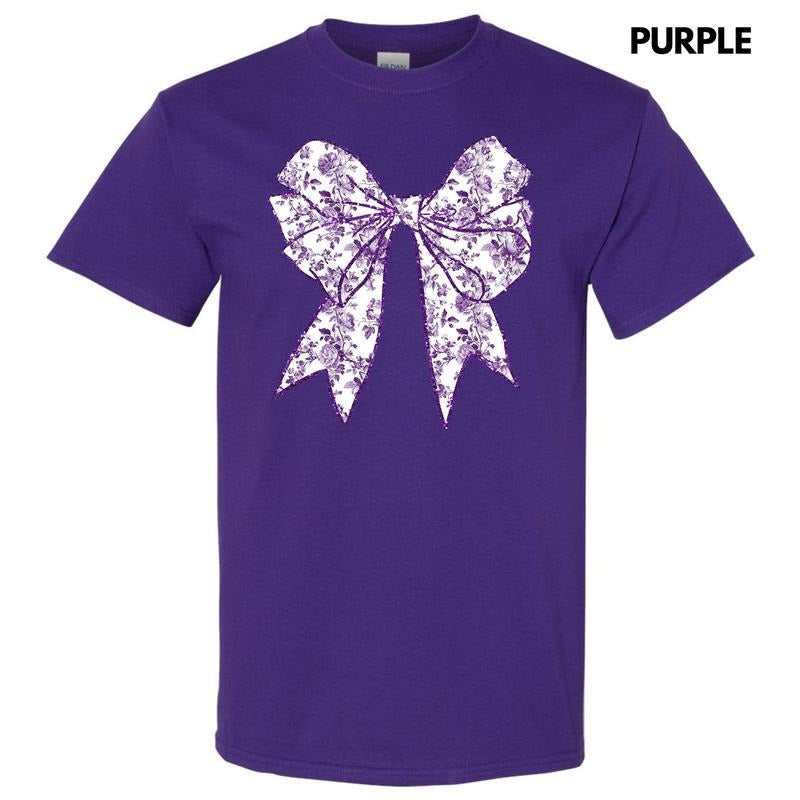 Purple Floral Bow Gildan Short Sleeve T-Shirt 'NLB' Hoodie, Sweatshirt | InkThreadWorks.com