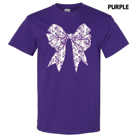 Purple Floral Bow Gildan Short Sleeve T-Shirt 'NLB' Hoodie, Sweatshirt | InkThreadWorks.com