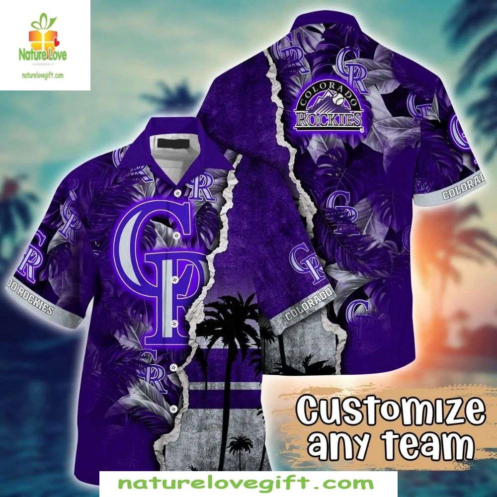 MLB Hawaiian Shirt Purple Palm Silhouette Colorado Rockies Baseball Apparel
