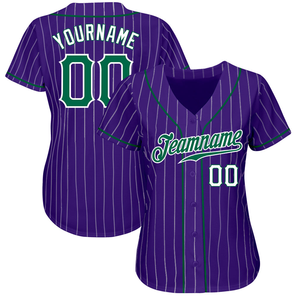 Custom Purple White Pinstripe Kelly Green-White Authentic Baseball Jersey